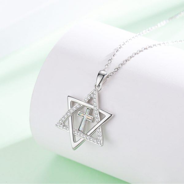 Sterling Silver Star of David Opal Cross Pendant Necklace-4