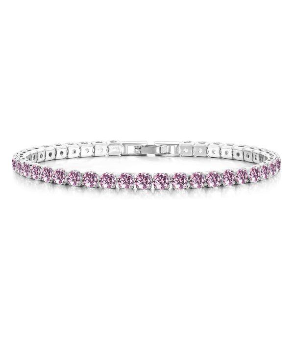 Sterling Silver 2mm Pink Cubic Zirconia Tennis Bracelet-0