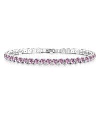 wholesale White Gold 925 Sterling Silver Pink Sapphire Tennis Bracelet for Women - 7 Length Gift Idea- Rhodium Plated