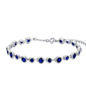 Sterling Silver Blue Cubic Zirconia Tennis Bracelet-0