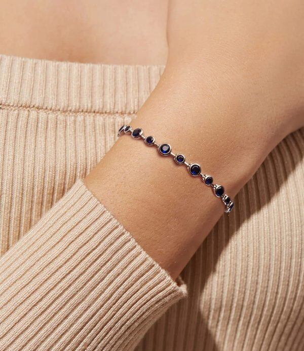 Sterling Silver Blue Cubic Zirconia Tennis Bracelet-1