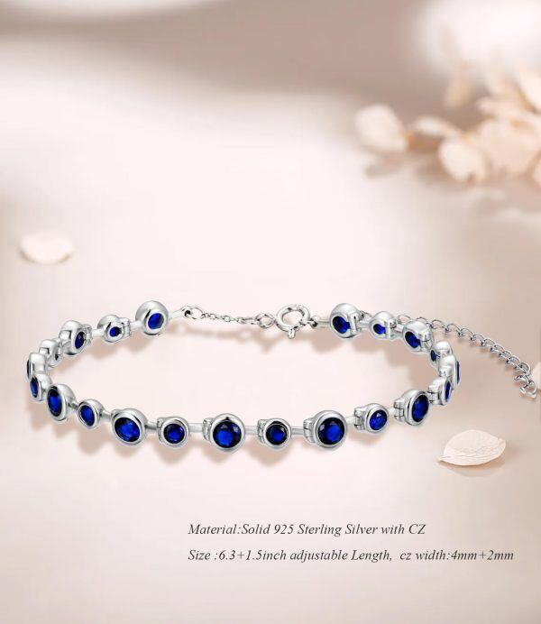 Sterling Silver Blue Cubic Zirconia Tennis Bracelet-3