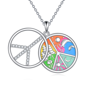 Sterling Silver Peace Sign Nature Pendant Necklace-0