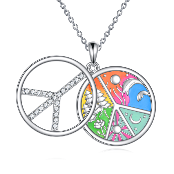 Sterling Silver Peace Sign Nature Pendant Necklace-0