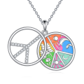 wholesale 925 Sterling Silver Vintage Peace Sign Pendant with Colorful Elements and Stones - Retro Hippie Jewelry for Women & Men-0-0