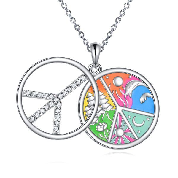 Sterling Silver Peace Sign Nature Pendant Necklace-1