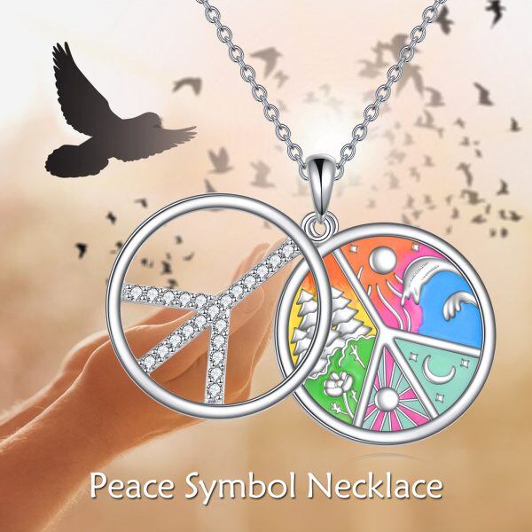 Sterling Silver Peace Sign Nature Pendant Necklace-3