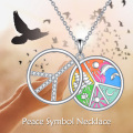 wholesale 925 Sterling Silver Vintage Peace Sign Pendant with Colorful Elements and Stones - Retro Hippie Jewelry for Women & Men-0-3