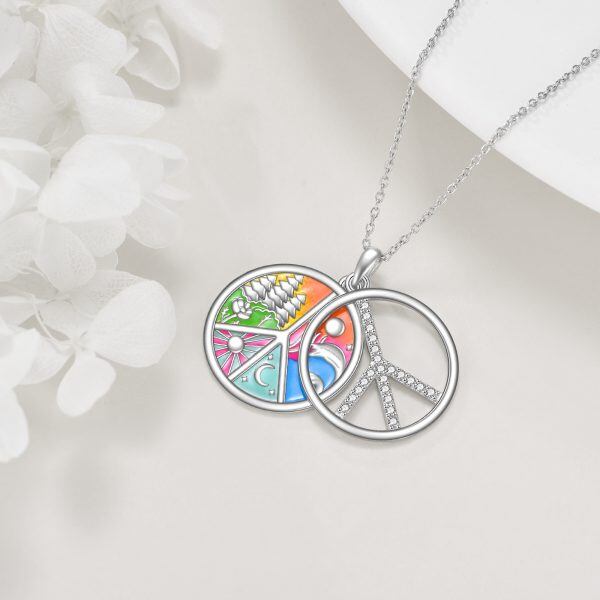 Sterling Silver Peace Sign Nature Pendant Necklace-5