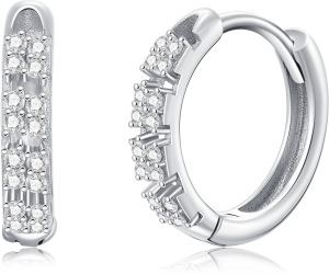 Sterling Silver Cubic Zircon Hoop Earrings-0