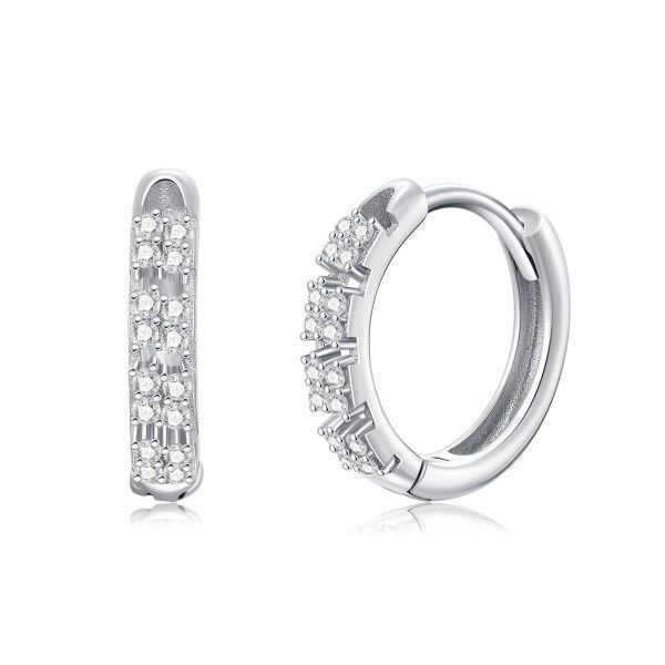 Sterling Silver Cubic Zircon Hoop Earrings-1