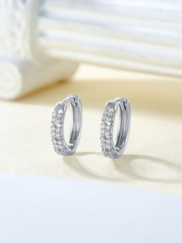 Sterling Silver Cubic Zircon Hoop Earrings-3