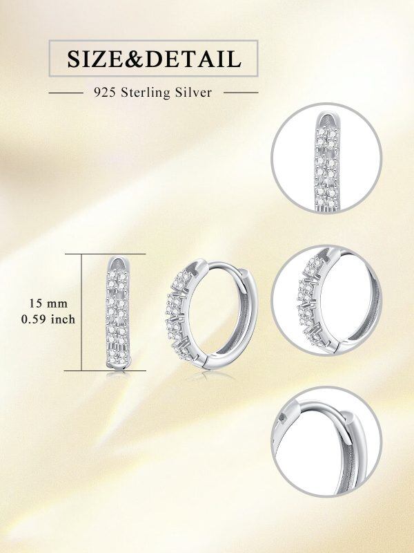 Sterling Silver Cubic Zircon Hoop Earrings-4