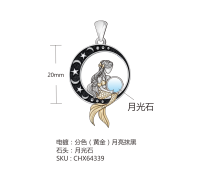 wholesale 925 Sterling Silver Moonstone Mermaid Star Moon Pendant Necklace - Gold Plated Black Electroplating Design- Two Tone