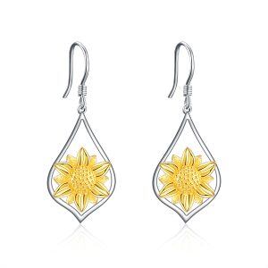 Sterling Silver Sunflower Dangle Earrings-0