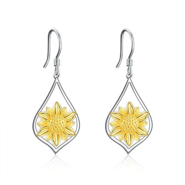 Sterling Silver Sunflower Dangle Earrings-0