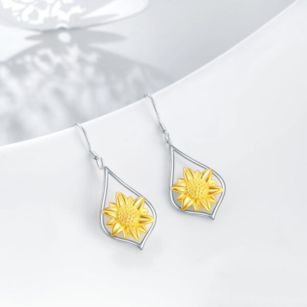 Sterling Silver Sunflower Dangle Earrings-3