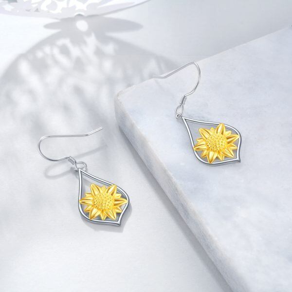 Sterling Silver Sunflower Dangle Earrings-4