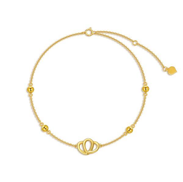 14K Solid Gold Double Heart Love Anklet Bracelets-0