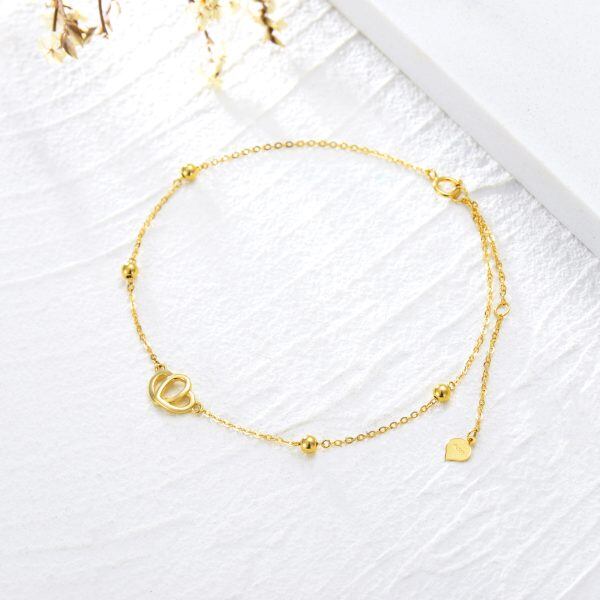 14K Solid Gold Double Heart Love Anklet Bracelets-4