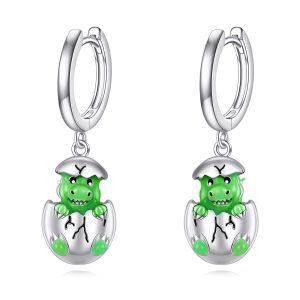 Sterling Silver Cute Dinosaur Dangle Earrings-0