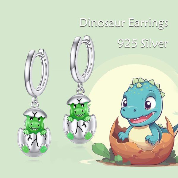 Sterling Silver Cute Dinosaur Dangle Earrings-5