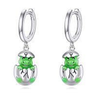 wholesale 925 Sterling Silver Green Enamel Dino Egg Huggies Earings Gifts for Girls- Rhodium Plated