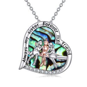 Sterling Silver Three Sister Heart Pendant Necklace with Abalone Shell-0