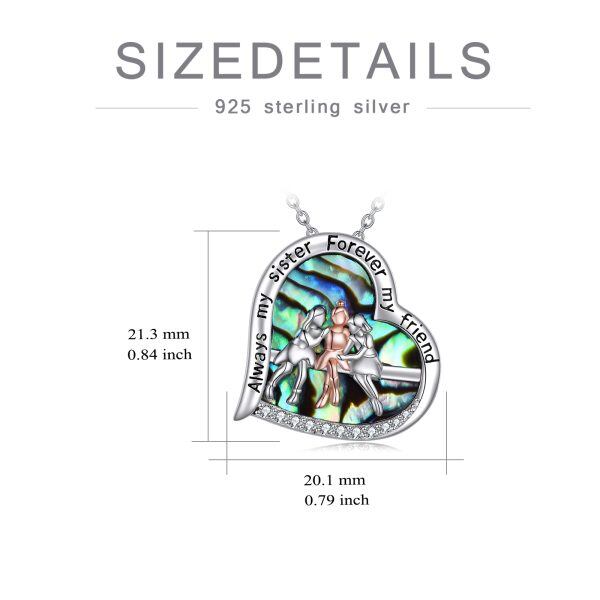 Sterling Silver Three Sister Heart Pendant Necklace with Abalone Shell-1