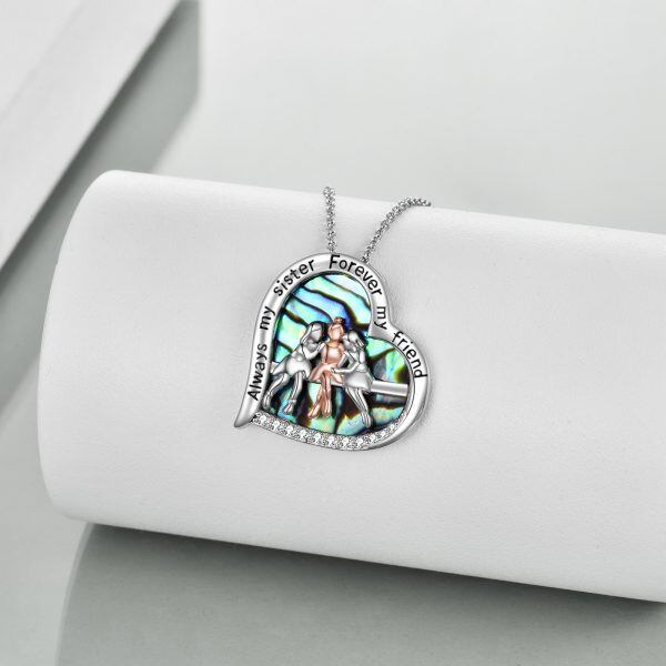 Sterling Silver Three Sister Heart Pendant Necklace with Abalone Shell-3