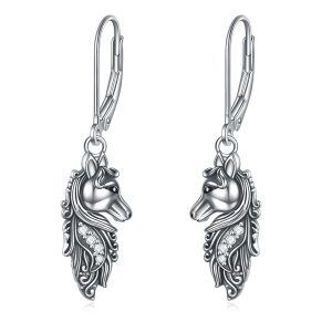 Sterling Silver Oxidized Western Horse Dangle Earrings-0