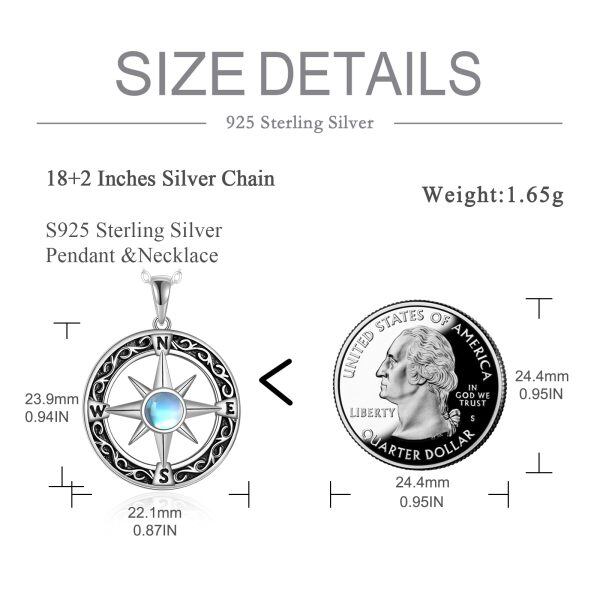 Sterling Silver Compass Moonstone Pendant Necklace-1