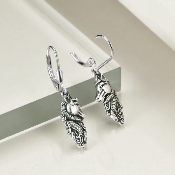 Sterling Silver Oxidized Western Horse Dangle Earrings-3