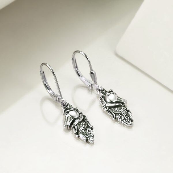 Sterling Silver Oxidized Western Horse Dangle Earrings-4