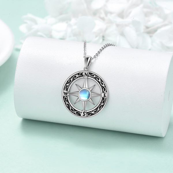 Sterling Silver Compass Moonstone Pendant Necklace-3