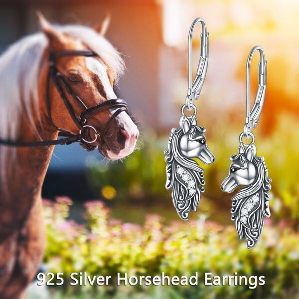 Sterling Silver Oxidized Western Horse Dangle Earrings-5