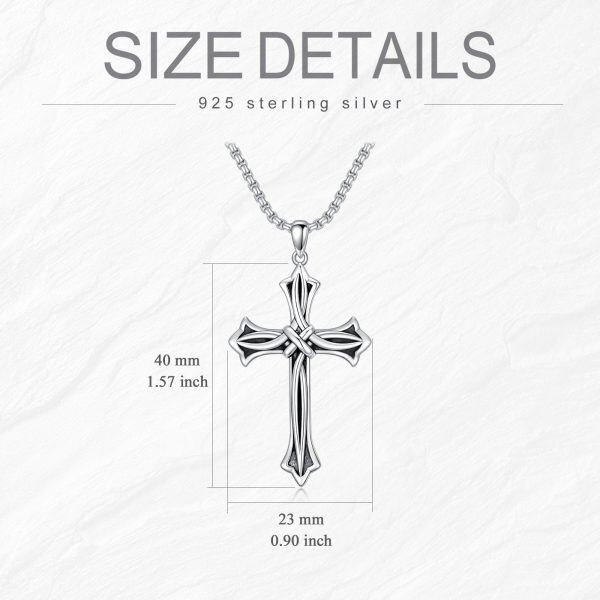 Sterling Silver Oxidized Celtic Knot Cross Pendant Necklace with Stainless Steel Chain-1