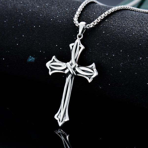 Sterling Silver Oxidized Celtic Knot Cross Pendant Necklace with Stainless Steel Chain-3