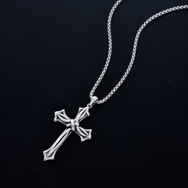 Sterling Silver Oxidized Celtic Knot Cross Pendant Necklace with Stainless Steel Chain-4