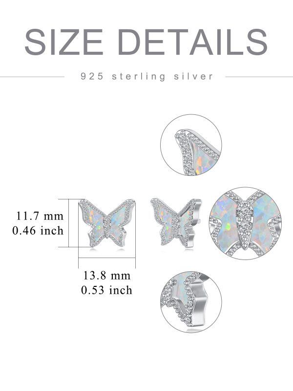 Sterling Silver White Opal Butterfly Stud Earrings-1