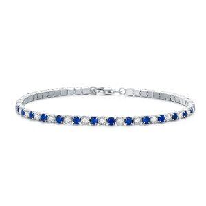 Sterling Silver 3mm White & Blue Cubic Zirconia Tennis Bracelet-0