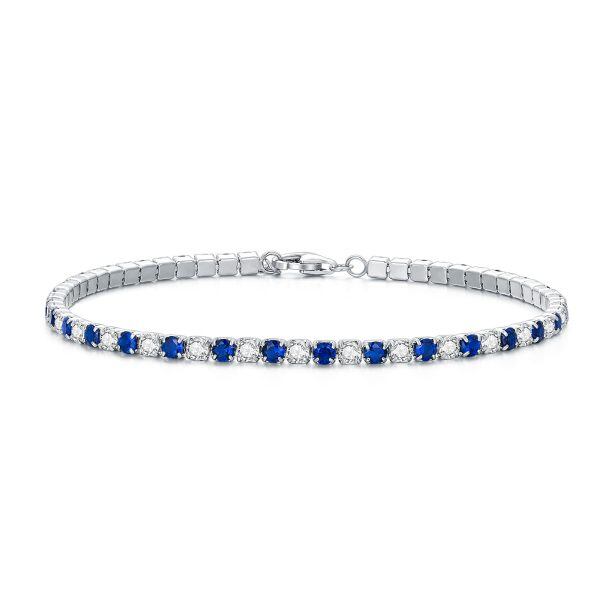 Sterling Silver 3mm White & Blue Cubic Zirconia Tennis Bracelet-0