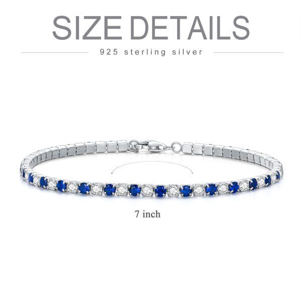 Sterling Silver 3mm White & Blue Cubic Zirconia Tennis Bracelet-1