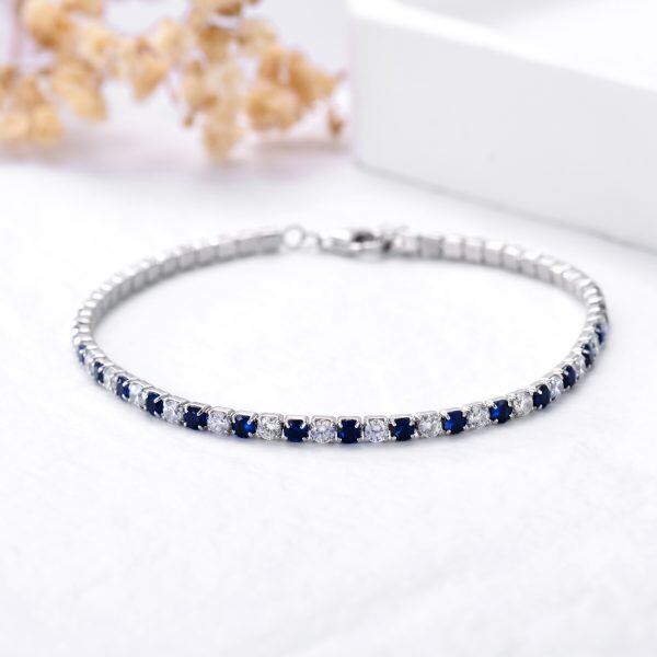 Sterling Silver 3mm White & Blue Cubic Zirconia Tennis Bracelet-3