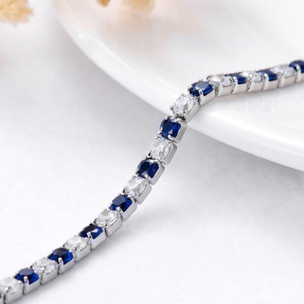 Sterling Silver 3mm White & Blue Cubic Zirconia Tennis Bracelet-4