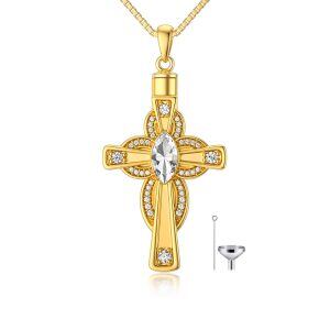 Sterling Silver Cross Urn Necklaces with Crystal-0