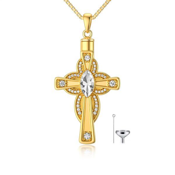 Sterling Silver Cross Urn Necklaces with Crystal-0