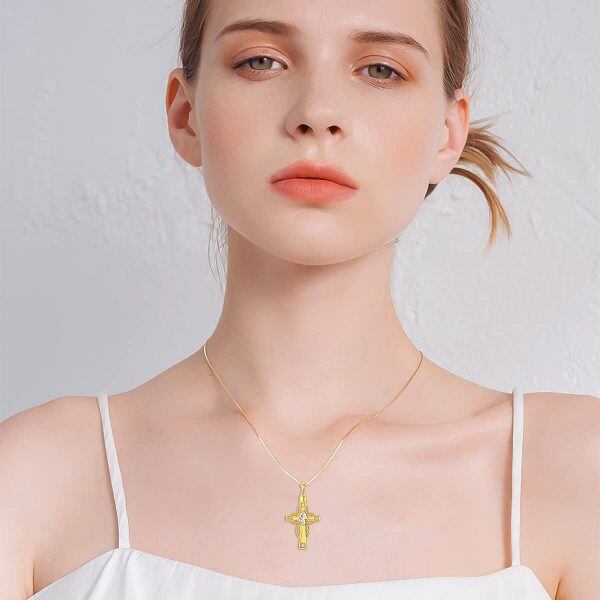 Sterling Silver Cross Urn Necklaces with Crystal-2