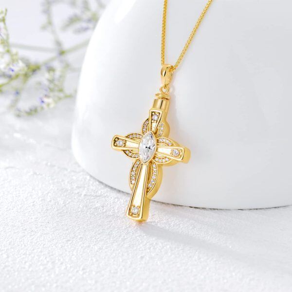 Sterling Silver Cross Urn Necklaces with Crystal-3