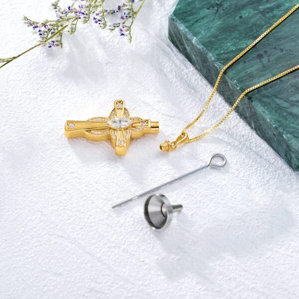 Sterling Silver Cross Urn Necklaces with Crystal-4